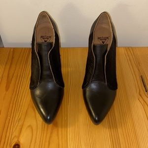 Black pony hair fluevog ankle boots